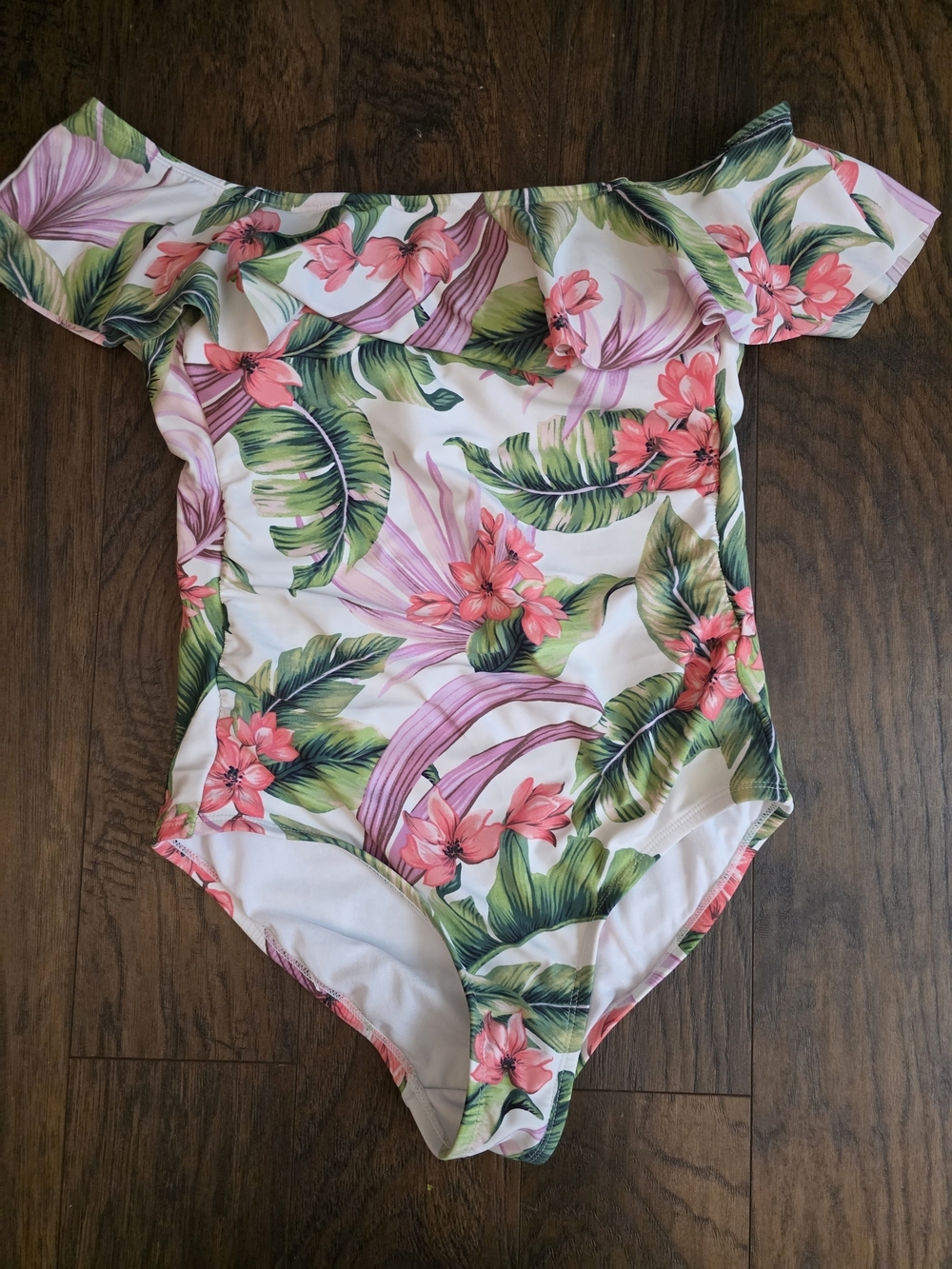 Kona Sol White Tropical Floral Off-Shoulder One-Piece Swimsuit